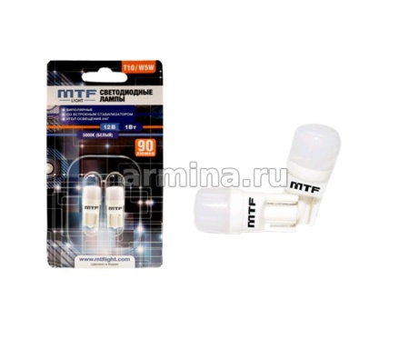 Лампа светодиодная "MTF Light" W5W/T10, 12В, 1Вт, 90 лм, 5000К, линза матовая (2 шт.) /10
