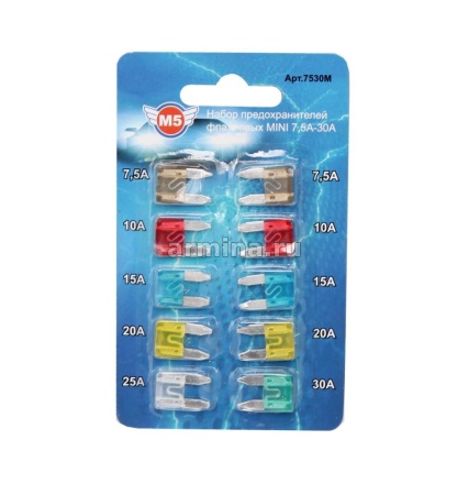 Предохранители флажковые в блистере "M5" MINI 7,5А-30А (10 шт.) /1000