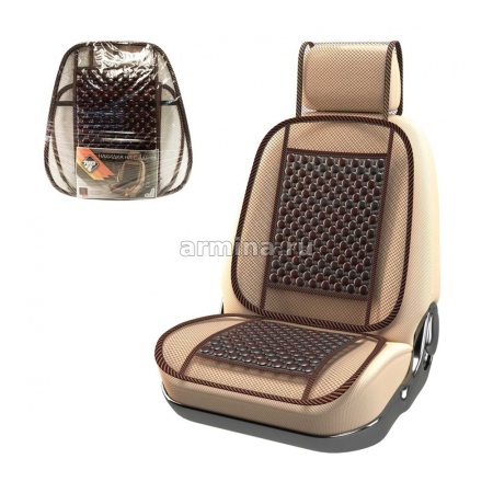 Накидка на сиденье "Nova Bright-fusion" дерев. массажная с сеткой и рисунком, серая (48156)/12